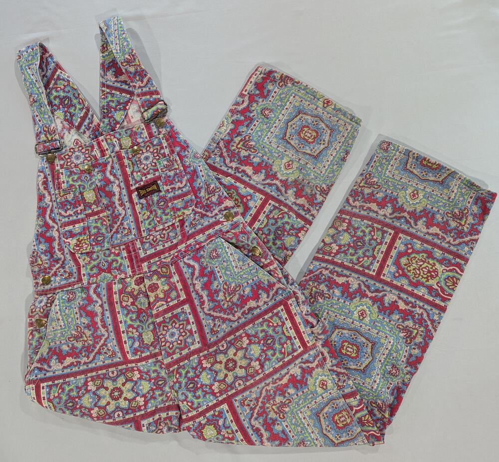 Vintage Big Smith Overalls Womens 32x28 Multicolor Paisley Denim Boho Hippie